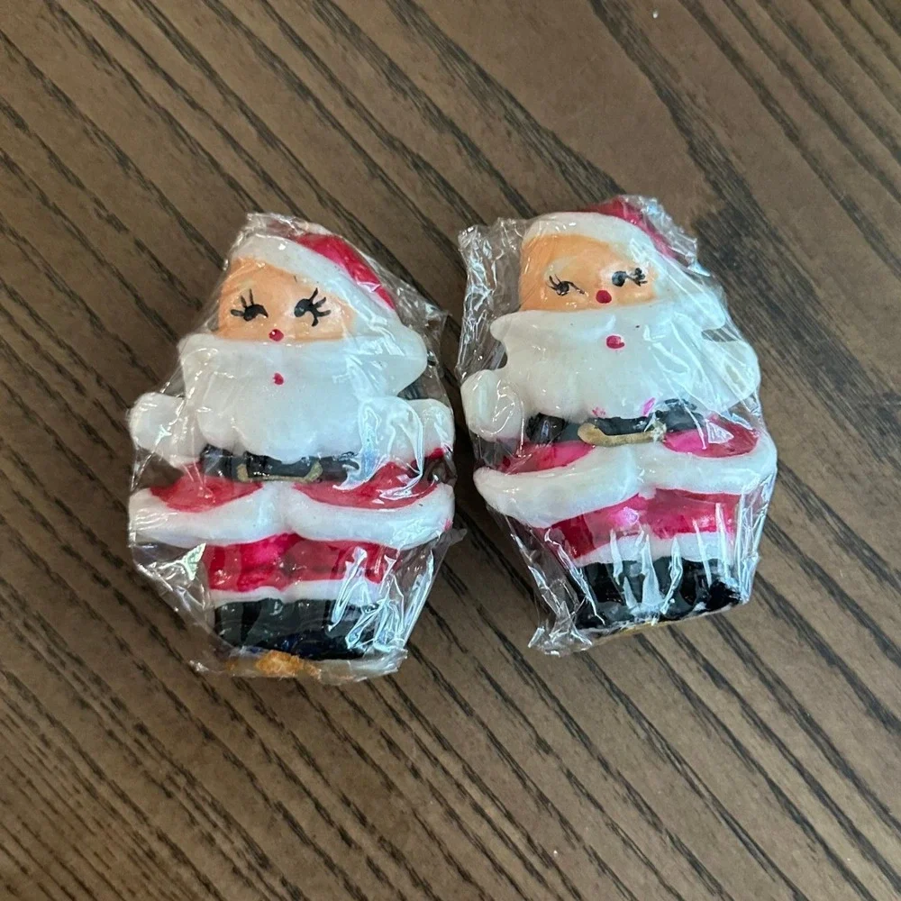 Vintage 3'' Halo Santa Claus Candles Set of 2 Red White Retro Christmas Decor 3